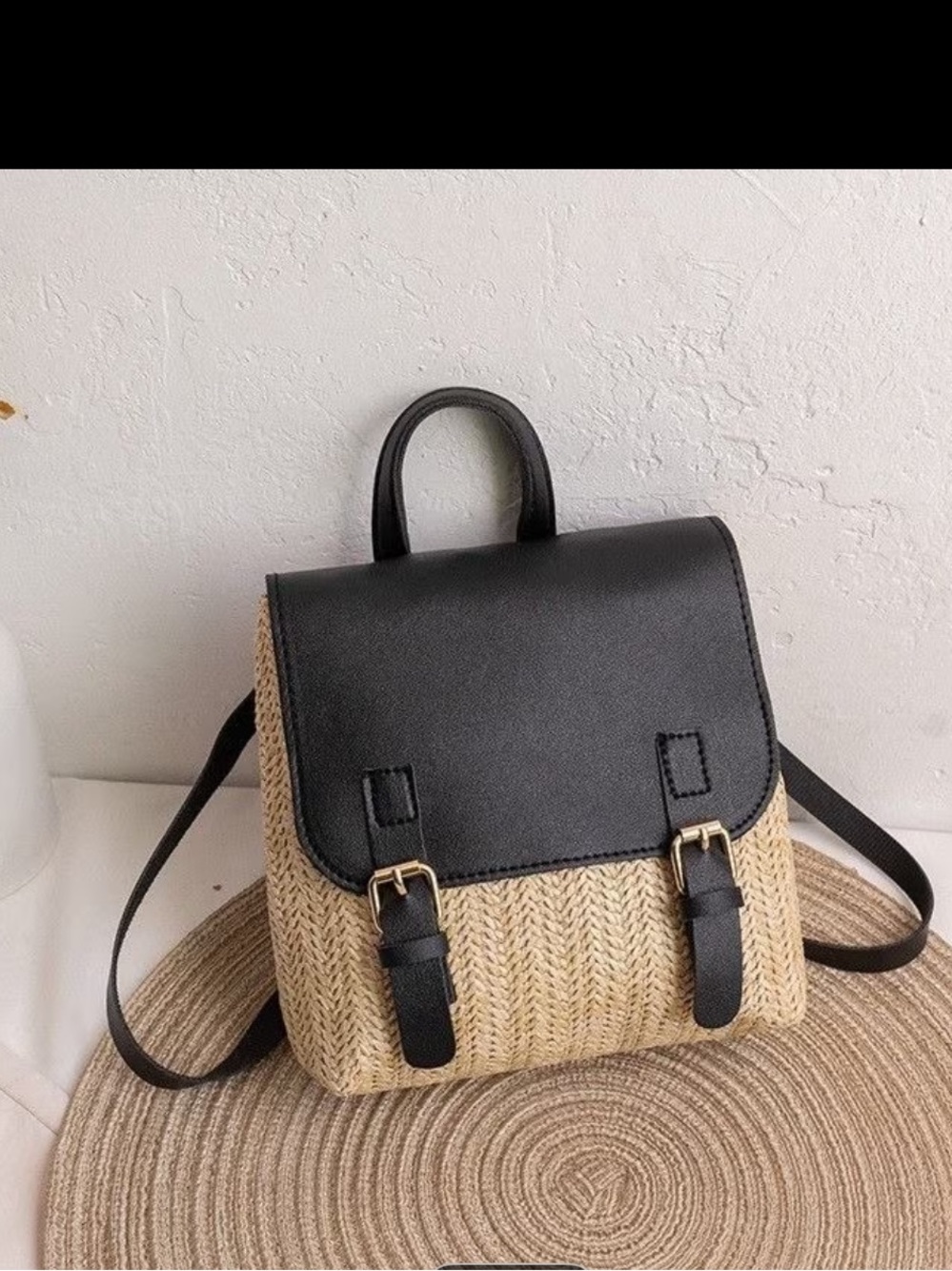 Black & Natural Woven 2-in-1 Backpack / Crossbody Bag